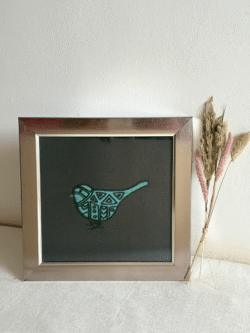 Teal Sparrow Hand Embroidered Art Frame