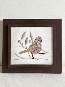 Multicoloured Beaded Sparrow Hand Embroidered Art Frame