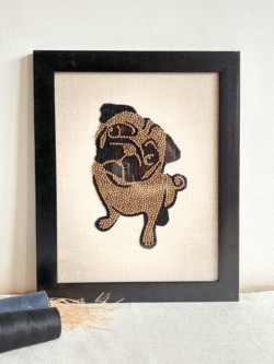 Charming Pug Dog Hand Embroidered Art Frame