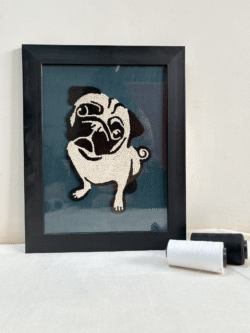 Playful Pug Hand Embroidered Art Frame