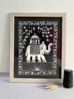 White Royal Elephant Hand Embroidered Art Frame