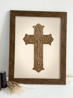Golden Cross Hand Embroidered Art Frame