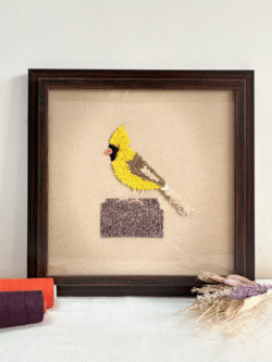 The Yellow Cardinal  Hand Embroidered Art Frame