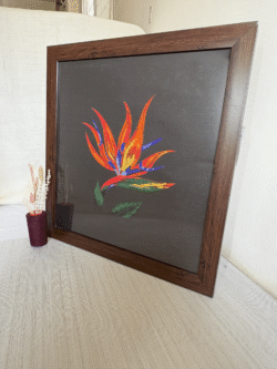 Large Bird of Paradise Flower Hand Embroidered Art Frame