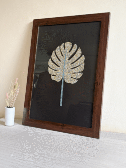Shimmering Beaded Monstera Leaf Handcrafted Art Frame