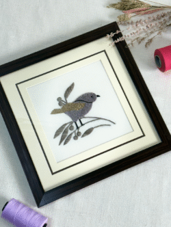 Sparrow in Stillness Hand Embroidered Art Frame